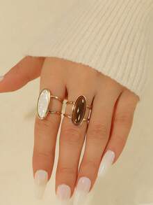 1枚优雅几何椭圆形珍珠琥珀色戒指，高端派对珠宝配饰 - 橢圓戒指 - 查看 5