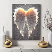 2D Flat,1pc 12x18in(30x45cm) Four Sizes Available  Ethereal Angel Wings Wall Art- Wood Framed Canvas Poster With White & Golden Angel Wings, Star-Speckled Shimmering Background - Spiritual New Year's Eve/New Year Celebrations Christian Gifts Valentine's Day Gifts Christmas Gifts Suitable For Bedroom, Living Room, Office  Bedroom, Kitchen, Perfect Gift Idea Home Decor Interior Design - Elegant Christmas & Year-Round Decor, Wrap-Around Canvas Frame - Màu Xám nhạt - Xem 4