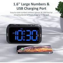 - Reloj despertador digital dual para recmara, fcil de instalar, 0 - atenuador, cargador, 5 sonidos de volumen ajustable, modo de da laboral/fin de semana, repeticin, 12/24 horas, - Led negro - azul - Ver 6