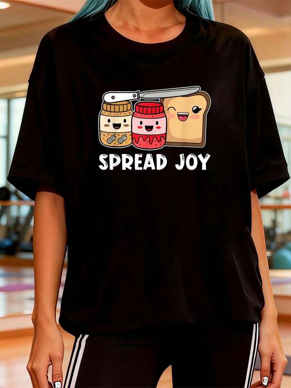 Camiseta Spread Joy Peanut Butter & Jelly Bread Toast para mujeres, camiseta de ejercicio al aire libre, camisetas gráficas, tops cortos, conjuntos, tops, camiseta 5H3G
