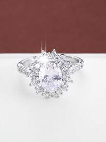1pc Elegant Sunflower Design Cubic Zirconia Inlaid Fashion Ring For Women