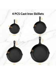 Senmeo Black 3-Piece Cast Iron Skillet Set | Non-Stick Frying Pans With Scraper - Indoor/Outdoor Cookware - Three-piece Set + Scraper - View 6
