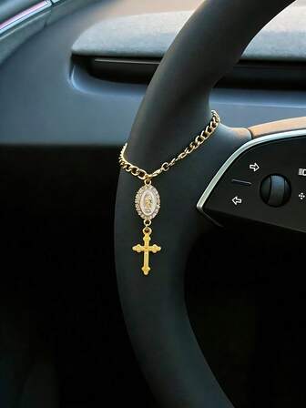 1件可调节长度十字方向盘装饰挂件，简约可爱，创意念珠汽车吊坠配件，独特时尚汽车后视镜装饰