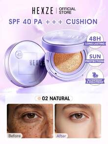 HEXZE 持久气垫粉底，SPF40，48小时长效防晒，高遮瑕，防水防汗，11克，02号自然色，适合中性肤色 - 02 自然 - 查看 1