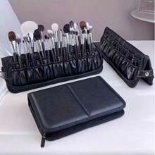 Zippered Makeup Brush Holder Case - Foldable Storage Pouch For Holiday, Back To School & Gifting - Black - View 4