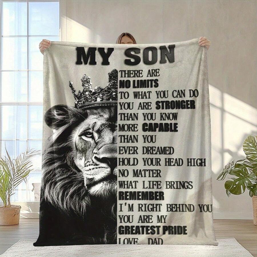 A Gift For My Dearest Son. Parents Love You Unconditionally. Flannel Blankets  Blankets Birthday Gifts Family Holiday Daily Couple Party Anniversary Wedding Souvenir Halloween Christmas Graduation Season Thanksgiving Bed Sofa - 多色19 - 查看 1