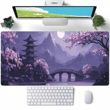 1pc Extra Large Gaming Mouse Pad - Non-Slip Rubber Base, Extra Long Desk Mat, Japanese Cherry Blossom Pagoda Pattern, Purple Background Watercolor Art Design, Suitable For Computer, Office, Office Decor, Artistic Design, Durable Material, Suitable For Office Workers - Purple - View 6
