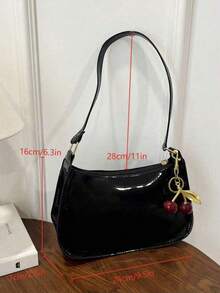 1 chiếc túi hình lưỡi liềm tối giản thời trang, túi đeo vai khóa kéo tối giản màu trơn, túi vuông bằng da PU, thích hợp cho mua sắm, công sở, đi làm, hoạt động ngoài trời, du lịch và sử dụng hàng ngày. - màu đen - Xem 6