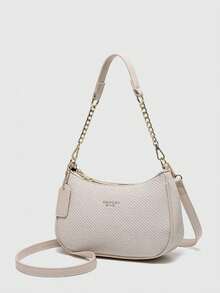 Minimalist Solid Crescent Handbag, Fashionable Baguette Tote, Versatile Shoulder/Underarm Bag, Y2K Babe Bag With Bow Charm, Stylish Crossbody Bag - White - View 7