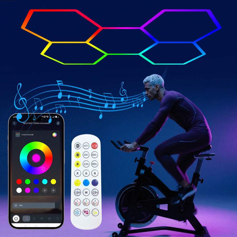 Super Bright RGB Hexagon Garage Led Lights With App And Remote Control,16 Million Colors And Many Scene, Music Sync,For Living Rooms,Bedrooms, And Gaming Rooms,Party,Gym,Garage