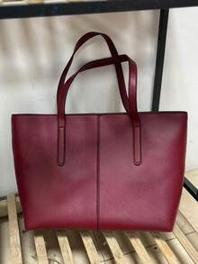 复古美式简约时尚大容量小众设计通勤休闲单肩手提包，适合日常使用 - 酒紅色 - 查看 5