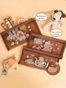 1 个可爱水豚透明网格文件袋 - 大容量涤纶收纳袋，多种图案可选，适用于学校、办公室、旅行 - 轻便易携，可收纳文件、用品、配件、水豚主题配件、文件整理，趣味设计，坚固耐用 - 彩色 - 查看 3