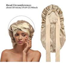 Bonnn Largo cap satn con Corbata para Mujer Banda elstica de Color slido durmiendo Longitud Larga botn Ajustable Trenza Nocturna Bonnn - Aire - Ver 6