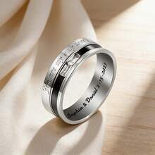 1pc Custom Engraved Stainless Steel Ring, Personalized Name Date Couple Band, Minimalist Silver Ring, Matching Wedding Anniversary Gift For Him Her - Multicolor - View 3