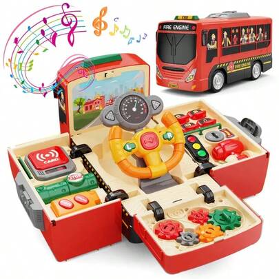 Sound And Light Deformation Busy Bus, An Interesting Bus Toy With A Variety Of Fun Operation Panels Inside, Suitable For Exercising Children's Hands-On Ability, Birthday, Holiday Gifts.
