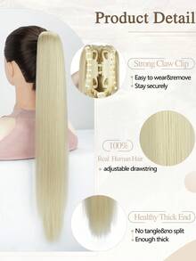 26 Inch 150g/Pack Synthetic Long Straight Hair Ponytail Extensions, Clip-In Ponytail Hair Piece, High Temperature Fiber Ponytail (Golden) - Gold - View 3