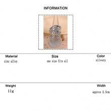 1 件复古花卉图案金属可调节男士开口戒指 - 復古銀色 - 查看 6