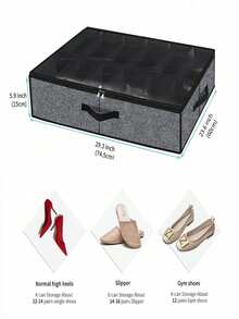 1 pieza Caja plegable para zapatos de 12 compartimentos debajo de la cama, caja apilable a prueba de polvo de 12 compartimentos de tela no tejida, de estructura resistente y ahorro de espacio, hecha de cartón de 2 mm de grosor, adecuada para tacones altos y zapatillas, 29.3 pulgadas, caja para zapatos debajo de la cama, caja de almacenamiento por compartimentos, caja de almacenamiento plegable transparente, caja de almacenamiento de tela no tejida de gran capacidad y reforzada, caja de zapatos plegable a prueba de polvo con tapa, caja de almacenamiento transparente - Gris Oscuro - Ver 10
