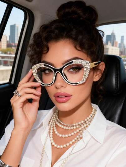 1 Pair Summer Large Frame Multifunctional Polygonal Transparent Glasses, Asymmetrical Geometric Pattern Retro Personalized Non-Prescription Glasses, Suitable For Travel, Vacation, Street Photography, Daily Wear And Accessories