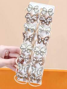 16/8件組珍珠水鑽蝴蝶髮圈髮圈組合，珍珠+水鑽雙元素 - 適合女孩與女性，日常通勤、約會、派對，完美的甜美風格配件 - 彩色 - 查看 4