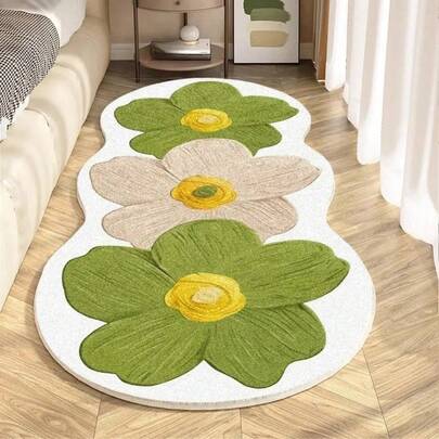 1pc Light Luxury Faux Fur Cute Transparent Flower Mat, 47.24*19.68 Inches Soft Fluffy Bedside Mat, Non-Slip Living Room Decorative Pad, Suitable For Hallway, Study And Dressing Room