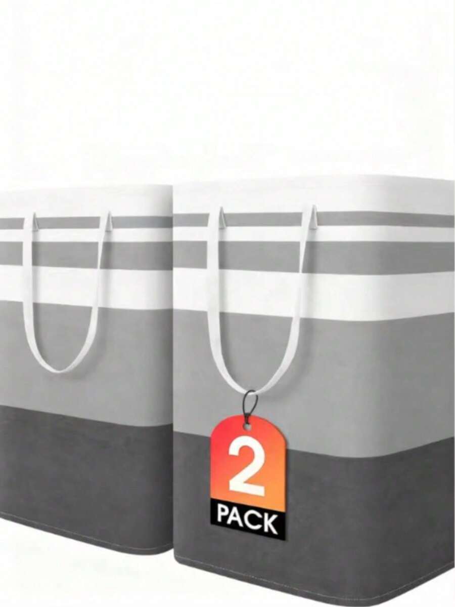 2-Pack 75L Large Collapsible Laundry Basket - Waterproof Freestanding With Reinforced Handles For Family Laundry Room (Grey) - 灰色 - 查看 1
