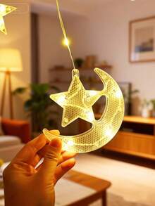 1 String 2m/6.56ft Star & Moon Pattern Window Curtain Decor Lights, Battery Powered, Indoor Home Decor Fairy Lights, Suitable For Wedding, Party, Holiday, Bedroom, Room, Wall Decor, Festival Lighting String - 彩色 - 查看 3