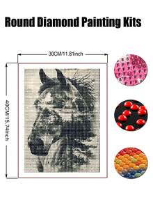 Diamond Art Kits For Adults, 5D DIY Horse Diamond Painting Kits For Beginners, Diamond Dots Gem Arts Crafts Kits For Living Room Bedroom Home Wall Decor Offices - Multicolor - View 3