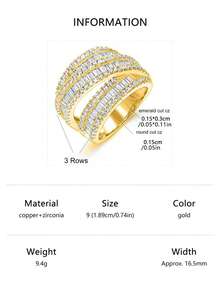 1pc Fashionable Minimalist Versatile Cubic Zirconia Ring - Gold - View 20