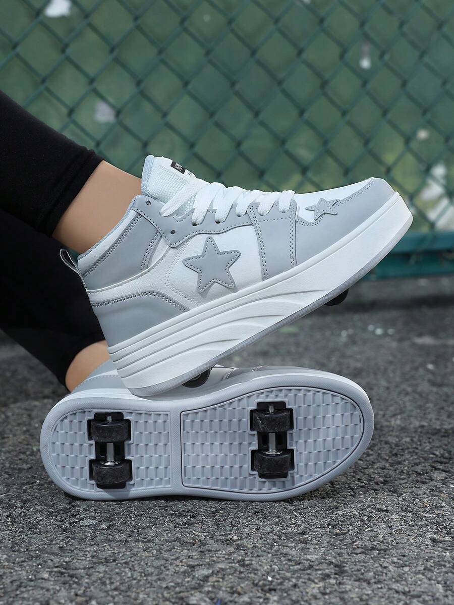 Teens Roller Skates With Detachable Multi-Function Outdoor Sports Shoes, Parkour Shoes, Roller Skates - Grey - View 1