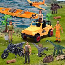 这款25件套玩具车套装专为身着军装的男孩设计，包含4种恐龙模型、汽车和战斗机，配有人偶、仿真山脉、仿真树木、火箭发射器等配件，支持搭建冒险场景和角色扮演，适合作为男孩生日派对游戏礼物、圣诞礼物、儿童玩具或男孩玩具。 - 彩色 - 查看 9