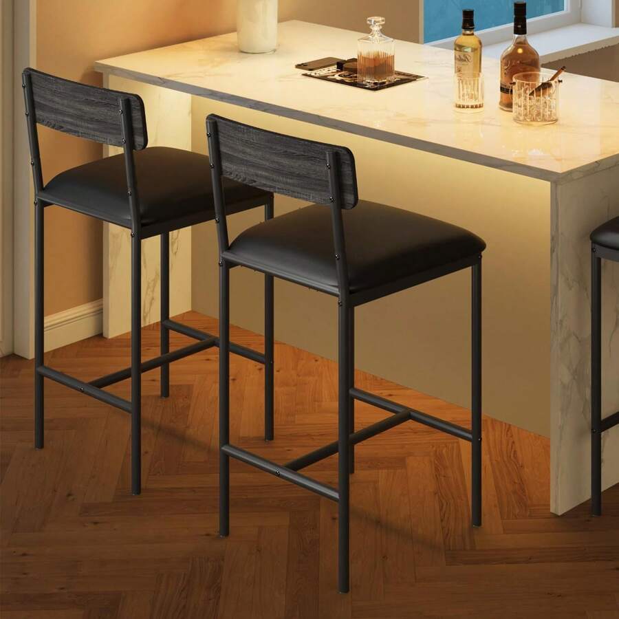 Techigher Dining Table Set For 2, Kitchen Table And Chairs, 3 Piece Counter Height Bar Kitchen Table Set With 2 Upholstered Chairs & 3 Storage Shelves For Small Space, Apartment - Taburete de bar de 2 piezas, gris - View 1