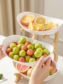 Zestaw plastikowych misek na owoce 2/3 poziomy, odpowiedni do kuchni i jadalni - taca wielowarstwowa, taca do przechowywania owoców i przekąsek, stojak z bambusa i drewna, taca na przekąski, taca na słodycze, kosz na owoce, może pomieścić owoce, przekąski i desery