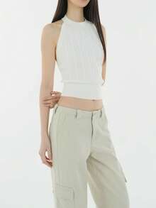 Women's Solid Color Knitted Ribbed Cable Knit Sweaters, Spring/Summer Clothes, Beach Outfits, Summer Tops, Going Out Tops, Vest Tops, Summer Holiday Outfits, Jumpers, Sweaters - White - View 4