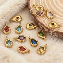 5件套304不锈钢十二生肖18K镀金多色合成水晶水滴吊坠手工项链手链DIY饰品吊坠