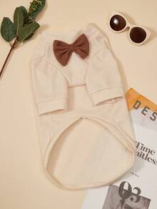 PETSIN 1 件华夫格针织绅士领结领宠物 T 恤，适合贵宾犬、马耳他犬、小型犬和猫