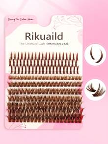 Rikuaild 200片棕色簇状假睫毛，3种款式：蓬松浓密棕色簇状睫毛、尖头卡通款睫毛、80D浓密尖刺款睫毛，打造柔和自然的棕色妆容，可重复使用的分段式单根睫毛，适合在家DIY嫁接睫毛，日常妆容。 - D - 查看 9