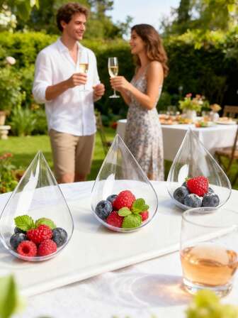 50件套迷你水滴形开胃菜盘，可重复使用托盘，小型甜点品尝杯，不易碎亚洲勺子套装，厨房用品，万圣节派对