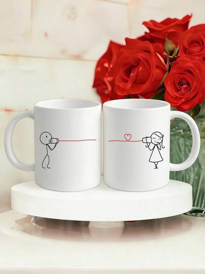 2个/套情侣马克杯套装，男女款马克杯，情侣礼物，情人节礼物，送给女朋友/妻子的礼物，爱心马克杯，表达爱意的马克杯，可重复使用的咖啡杯，节日礼物，新年礼物，适合盛装冷热饮品，房间装饰，家庭纪念品，生日礼物，送给爸爸、妈妈、丈夫、男朋友和女朋友的礼物