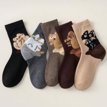 1/5 Pairs Of Women's Cartoon Cat-Patterned Stockings, New Year Stockings, Valentine's Day Stockings, Easter Stockings, Couple Stockings, Comfortable And Warm Elegant And Cute Girlish Happy Stockings, Suitable For Modern Home, Sleep, Fashion, Sports, Casual Daily Wear, Comfortable Outdoor Women's Stockings - Multicolor - View 14