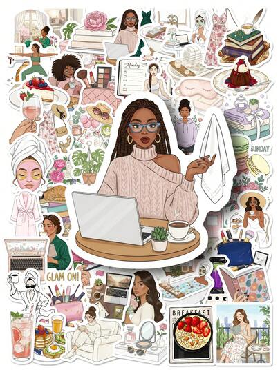 50pcs Cute Cartoon Waterproof PVC Stickers For Women, Suitable For Scrapbooking, Laptops, Luggage, Guitars, Cups, Phone Cases DIY Decoration, Also For Vision Board Making