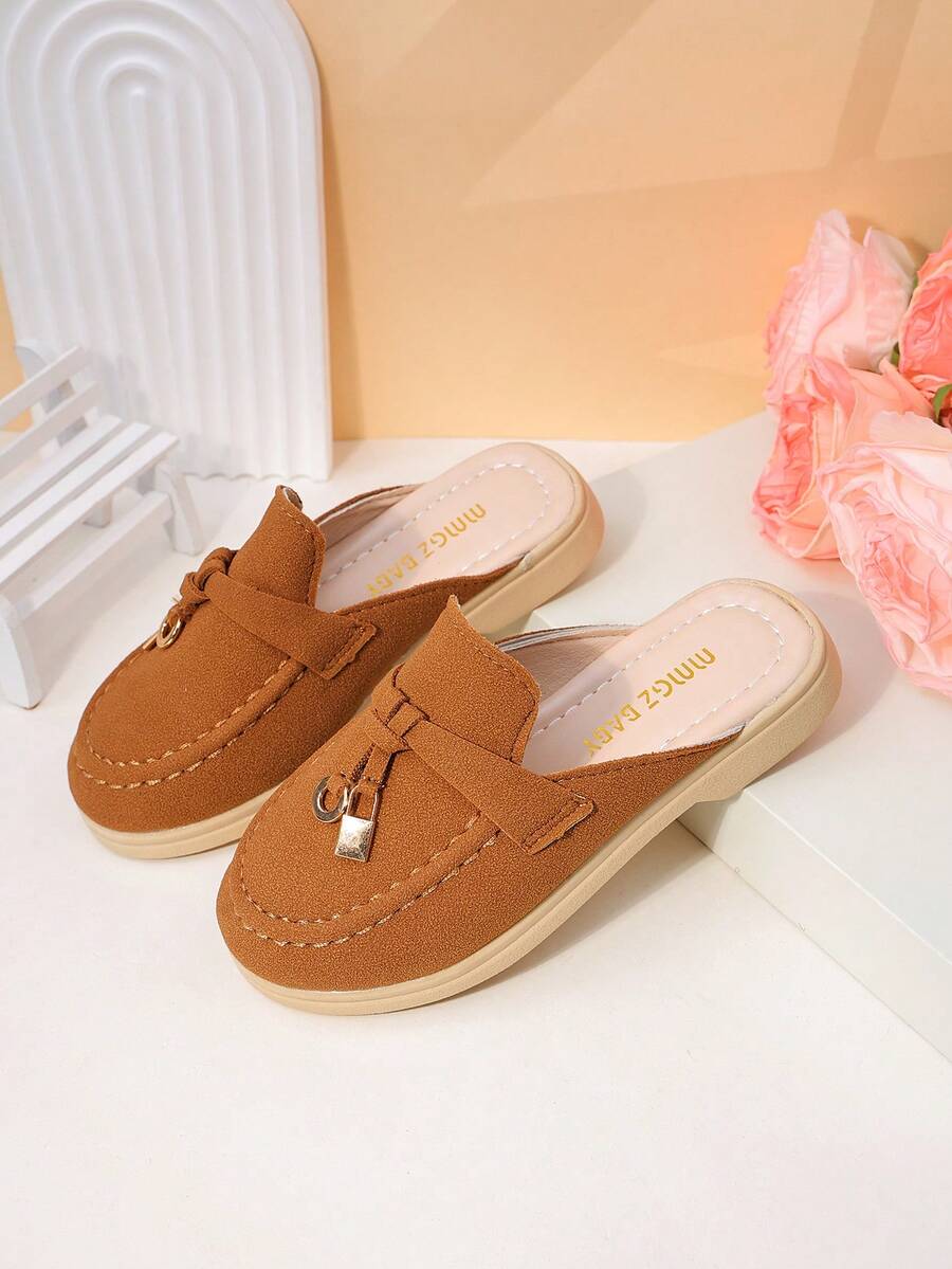 Dép xăng đan tua rua mới cho bé gái mùa xuân và mùa thu, dép lê hở gót, dép đi ngoài trời cho trẻ nhỏ và trẻ mới biết đi. - màu nâu - Xem 1