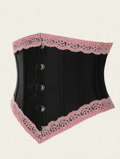 1 pezzo Corsetto stringivita in raso e pizzo corto per donna, modellante per il busto, adatto per feste e uso quotidiano, costume di San Valentino