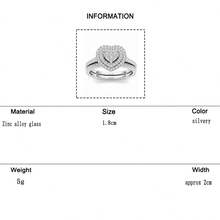 2pcs/set Fashion Zinc Alloy Rhinestone Heart Decor Ring For Women For Engagement Gift - Silver - View 9