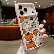 High-Quality Macaron Acrylic Magnetic Phone Case,Spooky Pumpkin & Skull Artwork Cell Phone Shell Design Magnetic Charging Phonecase Handy Case, Handy Cover For  11 12 13 14 15 16 17 17 Air 17 Pro 17 Pro Max Shock Resistant Protective Case - Negro - Ver 6