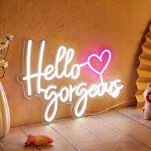 1pc Hello Gorgeous Neon Sign Light, Backboard Neon, Wall LED Neon Signboard Home Decoration, Bedroom Atmosphere Decoration, Beauty Bedroom Decoration Art, KTV Decoration, Birthday Gift