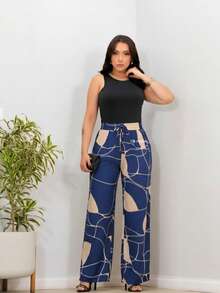 Duna Fabric Wide-Leg Pants - Blue - View 1