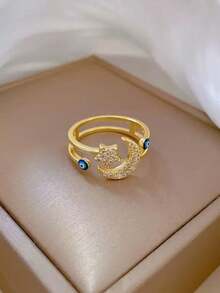 1pc Moon, Star & Eye Rhinestone Decor Adjustable Ring, Elegant & Shiny Jewelry Gift Suitable For Men & Women, Daily Wear & Festivals - Multicolor - View 4