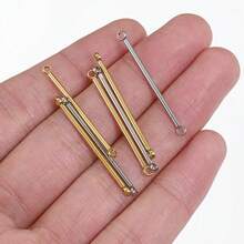 10 piezas de barras conectoras de acero inoxidable de color dorado, barras de conexión de doble orificio, barras redondas para hacer collares, aretes y accesorios de joyería DIY - H2282 - Ver 6