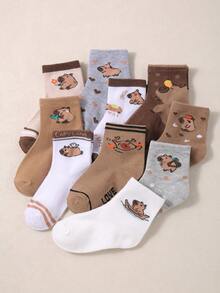 10双装水豚高弹力儿童短袜，中性色，男女童皆宜，日常休闲百搭，可搭配校服和运动鞋，四季皆宜 - 彩色 - 查看 3